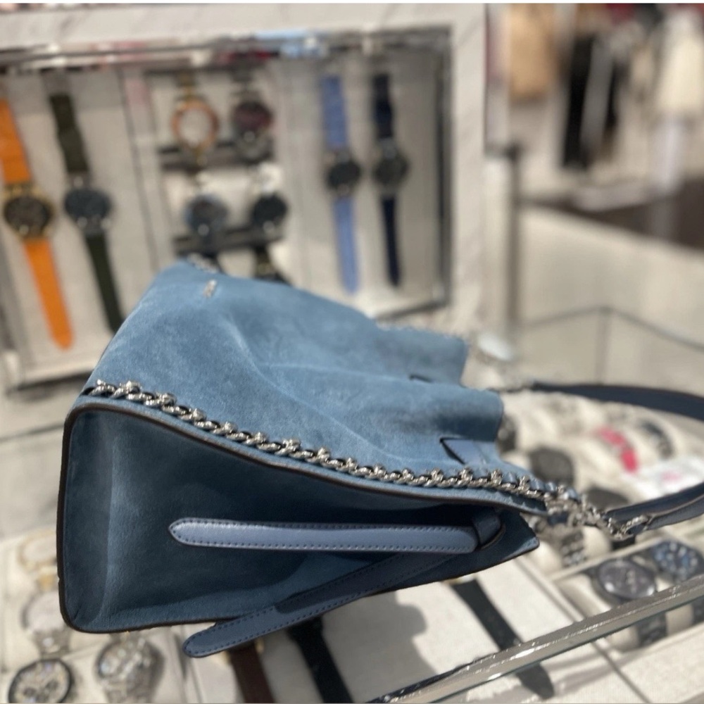 New Michael Kors  Mina Large Suede Chain Shoulder Bag cornflower - Picture 6 of 9